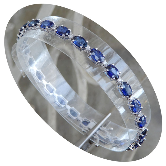 Tennisarmband, Saffier, Diamant, 18K Witgoud