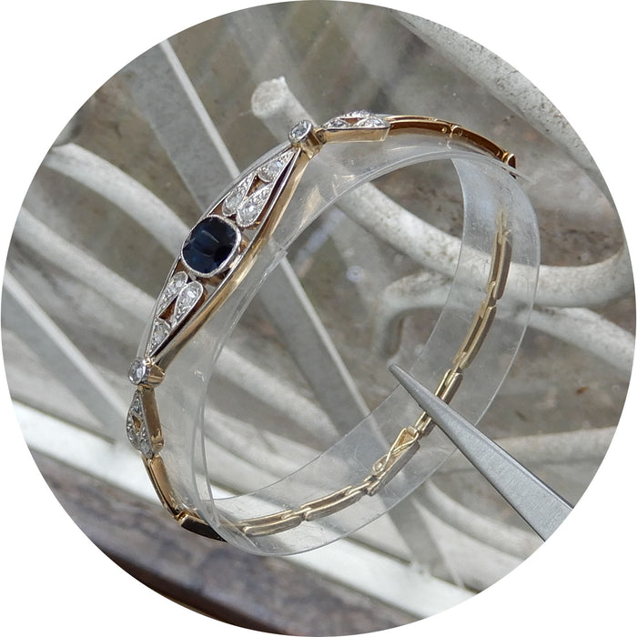 Armband, Saffier, Diamant, Vintage, 14K