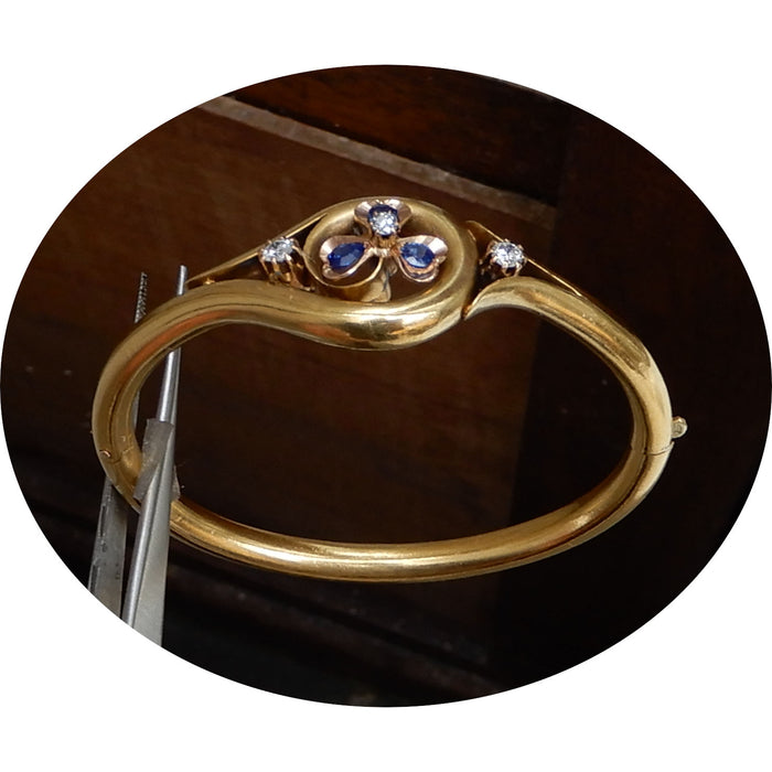 Armband, Saffier, Diamant, 22K, Antiek