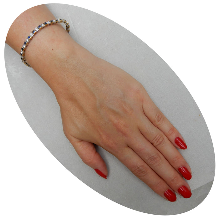 Tennisarmband, diamant, saffier, 18K Bicolor