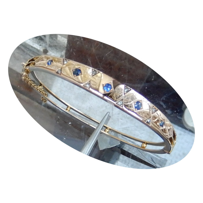 Armband, Saffier, Roosdiamant, 14K, Antiek