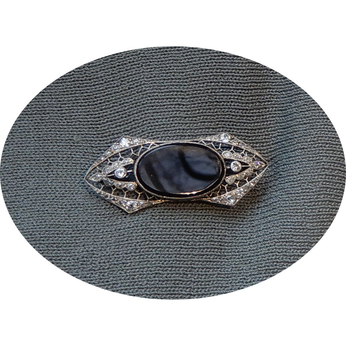 Broche, Onyx, Diamant, Platina