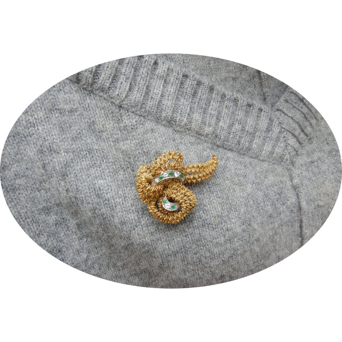 Broche, Diamant, Smaragd, 18K