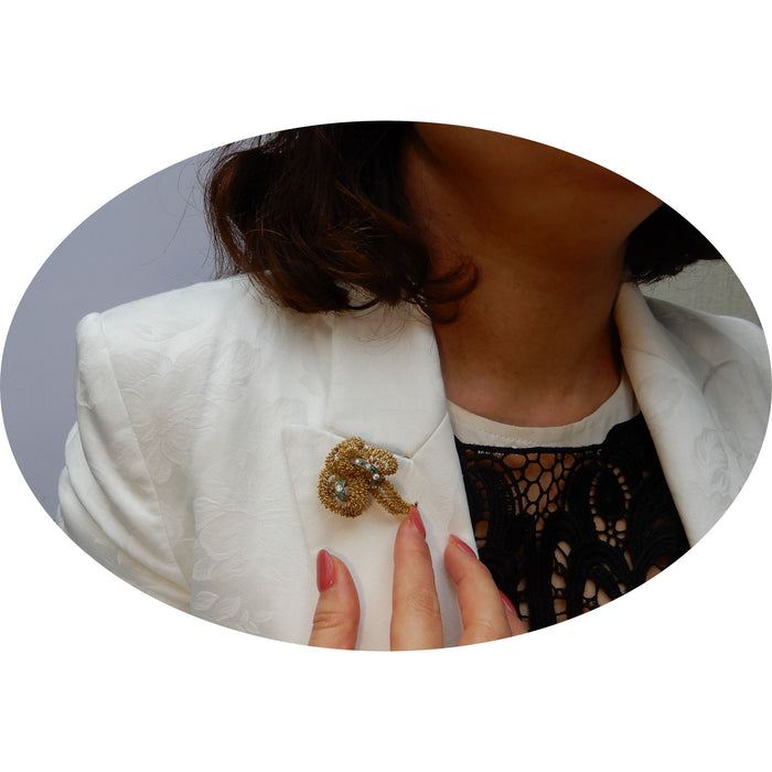 Broche, Diamant, Smaragd, 18K