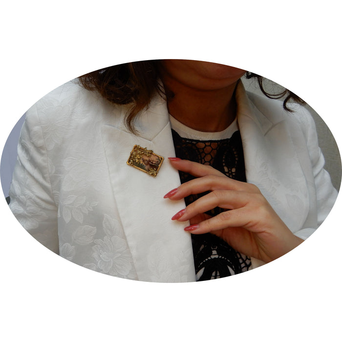 Broche, Email, Hert, 14K Goud