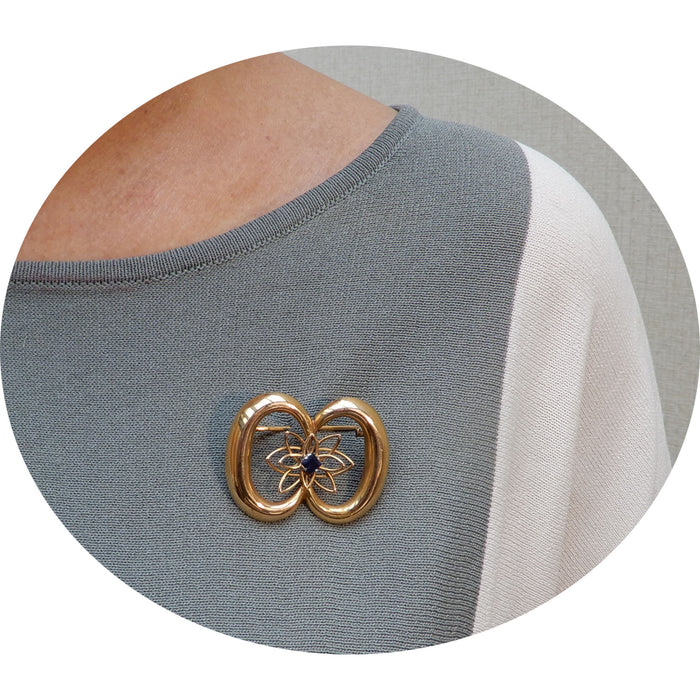 Broche, Saffier, Geometrisch, 14K Goud