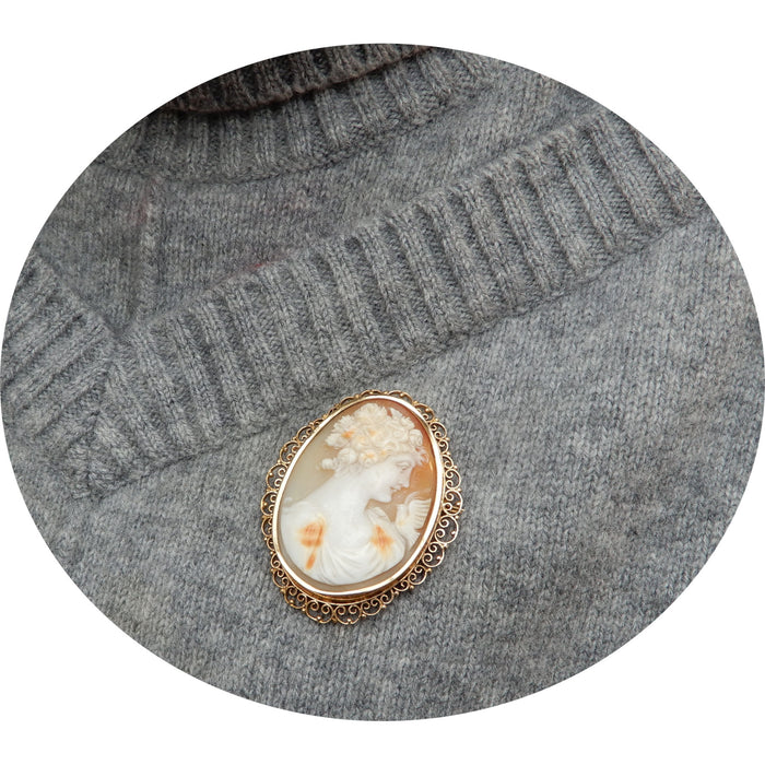 Camee, Schelp, Opengewerkt, 14K, Antiek