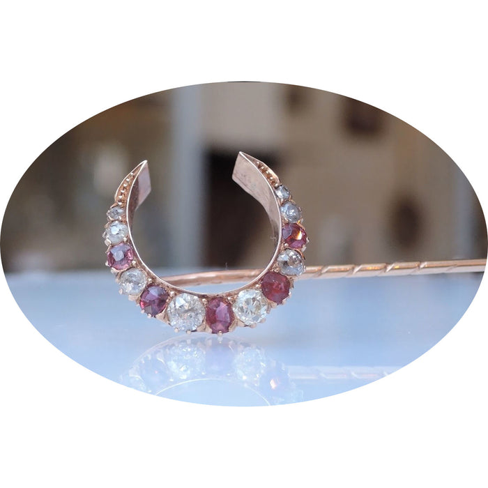 Dasspeld, Robijn, Diamant, 14K, Antiek