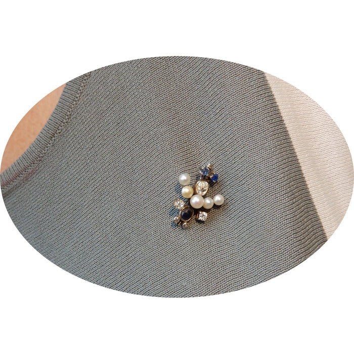 Broche, Diamant-Saffier-Parel, Vlieg, 14K