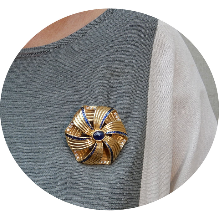 Broche, Saffier, Diamant, Sabbadini, 18K