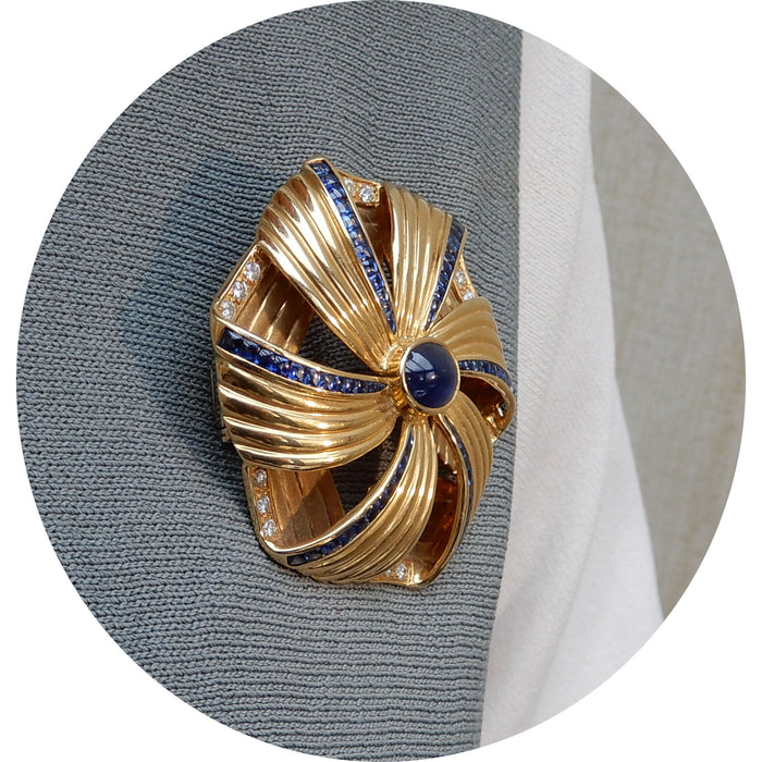 Broche, Saffier, Diamant, Sabbadini, 18K