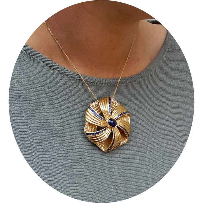 Broche, Saffier, Diamant, Sabbadini, 18K