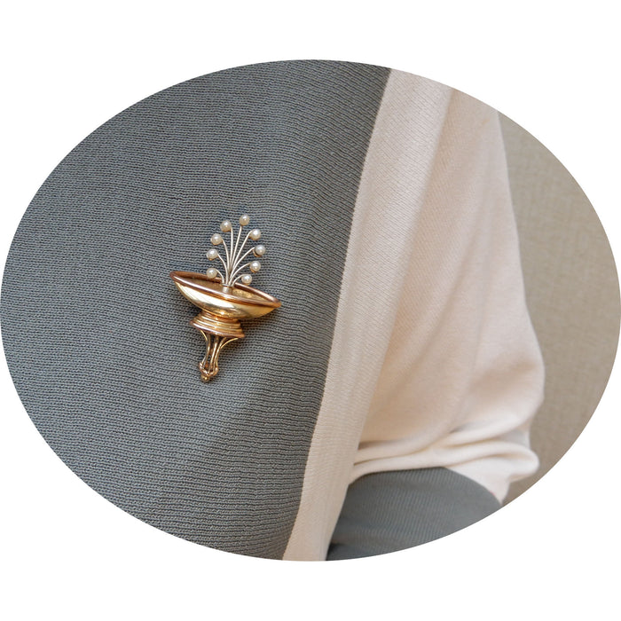 Broche, Parel, Fontein, 14K Goud