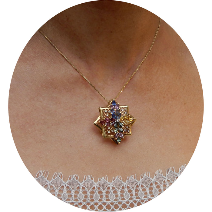 Broche, Multicolor Saffier, Diamant, 14K