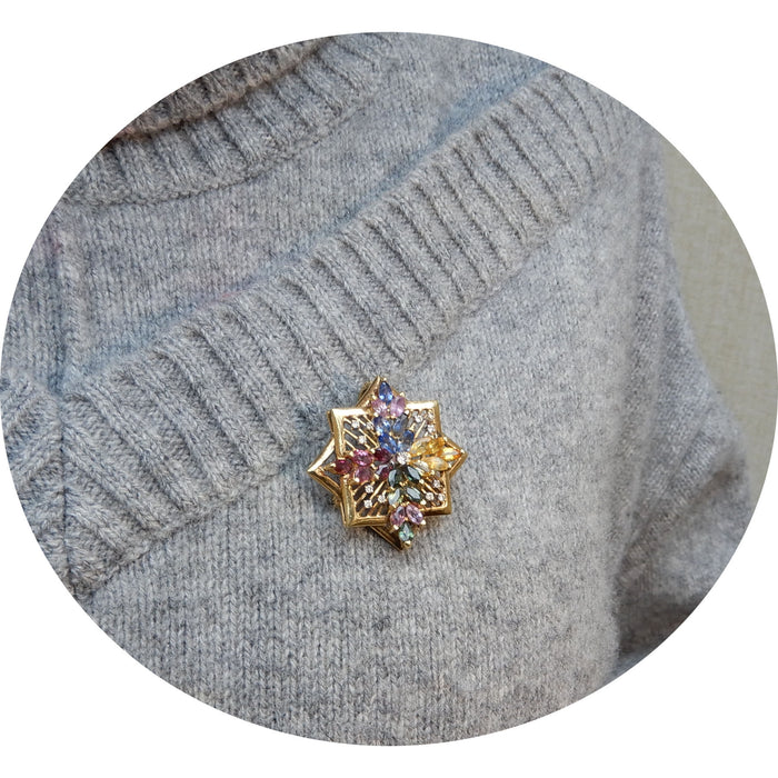 Broche, Multicolor Saffier, Diamant, 14K