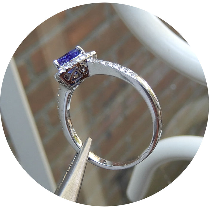 Set, Tanzaniet, Diamant, 14K Witgoud