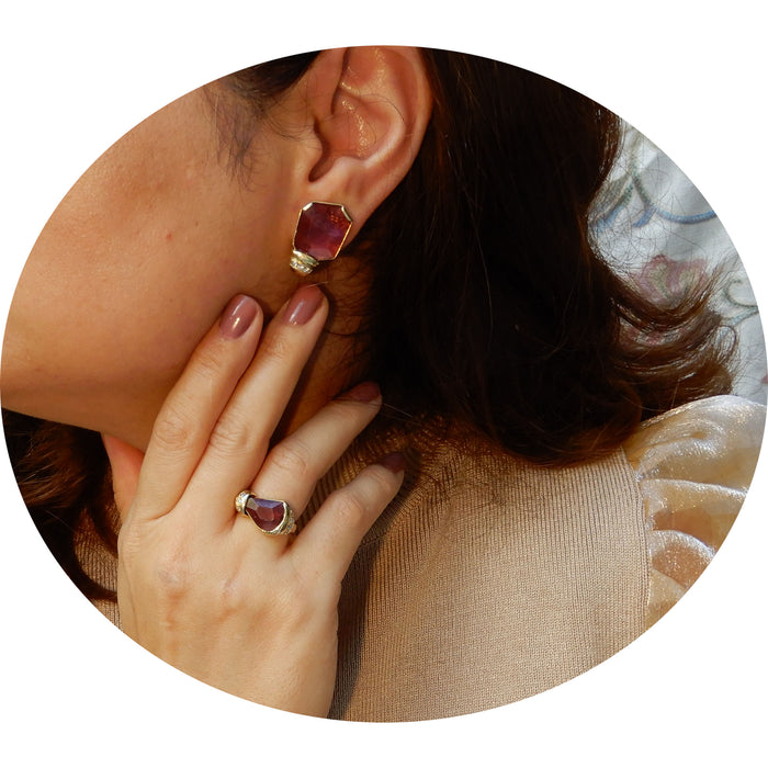 Demi Parure, Rubeliet, Diamant, 18K