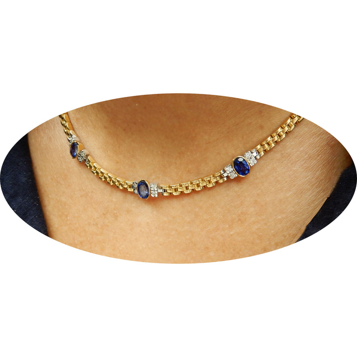 Collier, Saffier, Diamant, 18K Goud