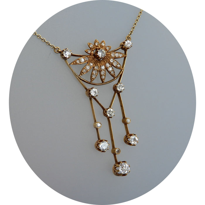 Hanger, Diamant, Bloem, 14K, Vintage
