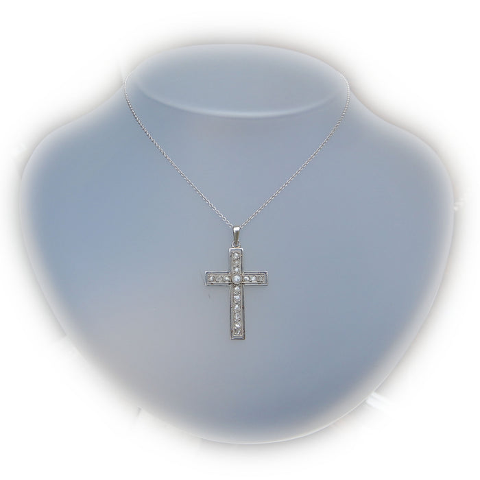 Hanger, Kruis, Platina/14K Witgoud