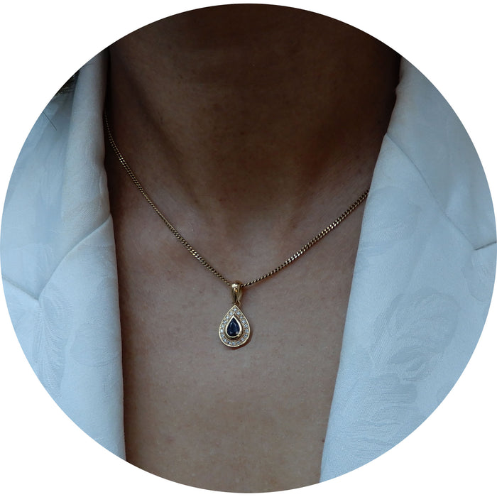Hanger, Saffier, Diamant, 18K/14K