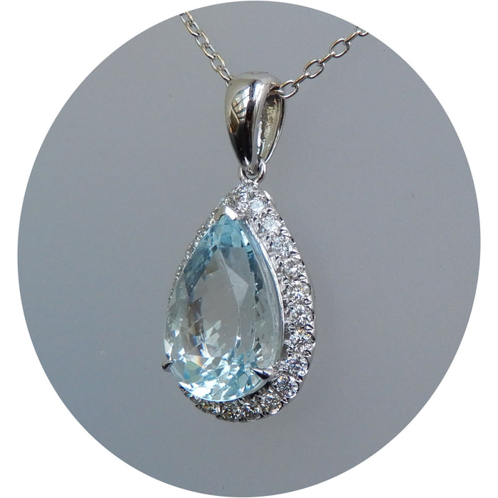 Hanger, Aquamarijn Diamant, 18K Witgoud