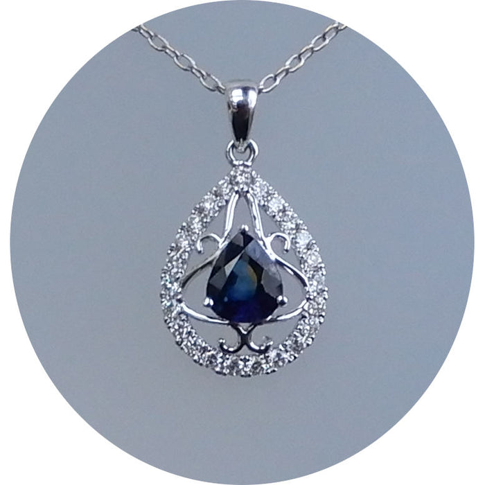 Hanger, Saffier, Diamant, 18K Witgoud