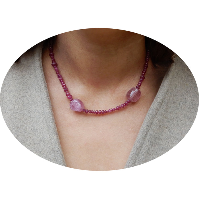 Collier, Robijn, Toermalijn, 18K