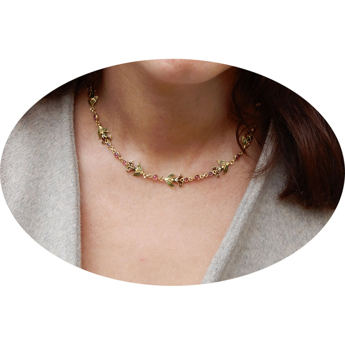 Collier, Toermalijn, Emaille, Art Nouveau, 14K