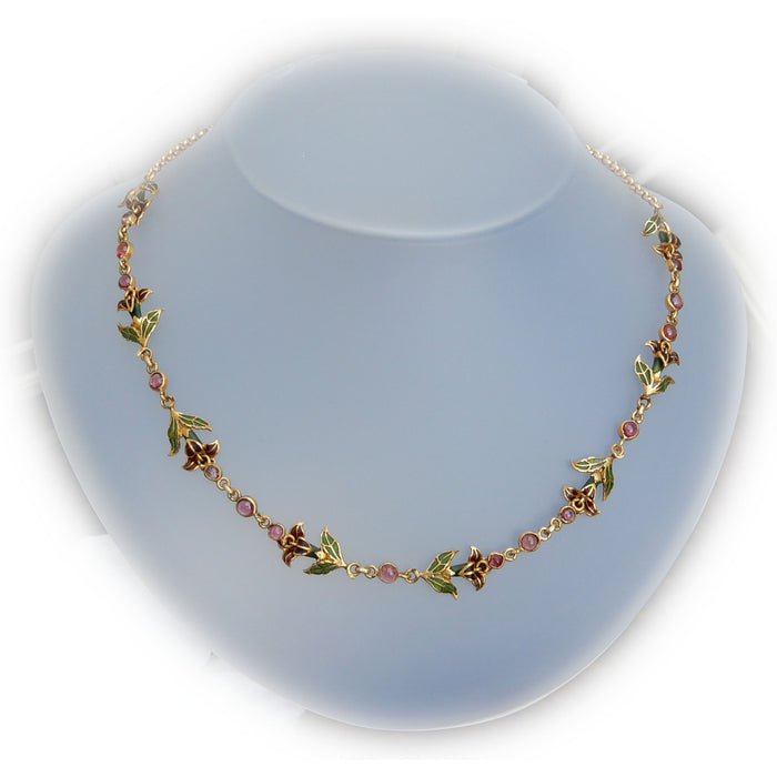Collier, Toermalijn, Emaille, Art Nouveau, 14K