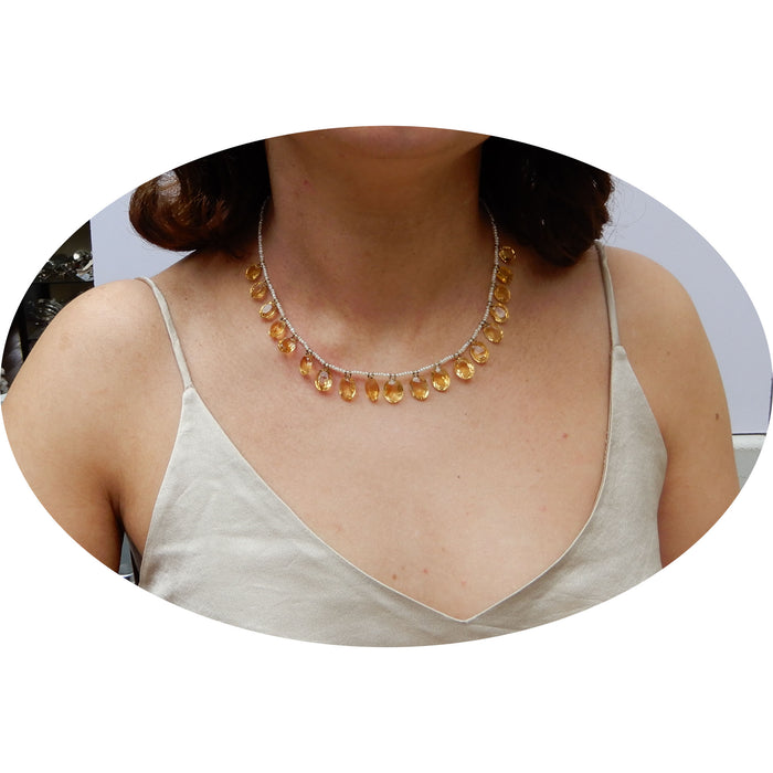 Collier, Citrien, Parel, 14K, Antiek