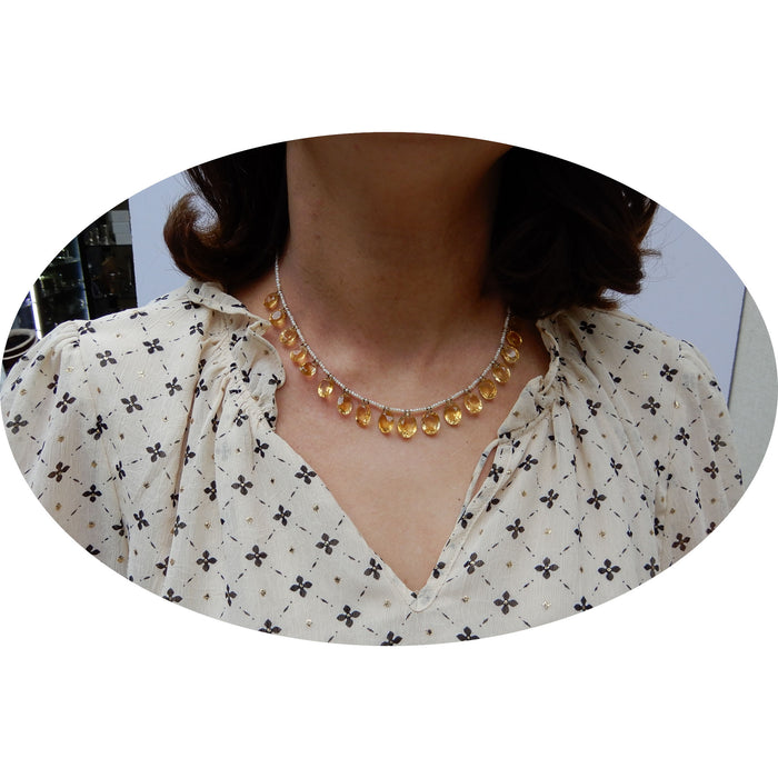Collier, Citrien, Parel, 14K, Antiek