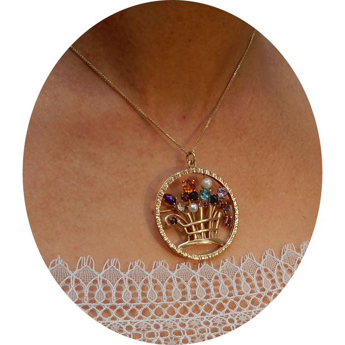 Cirkel bloemenmand, diverse edelstenen, 14K
