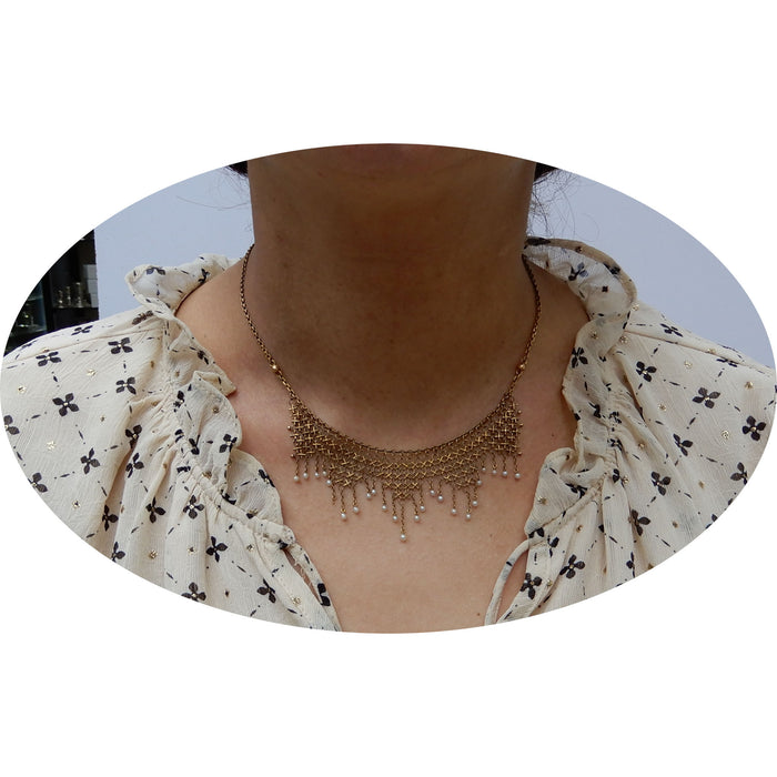 Collier, Parel, 14K, Art Deco