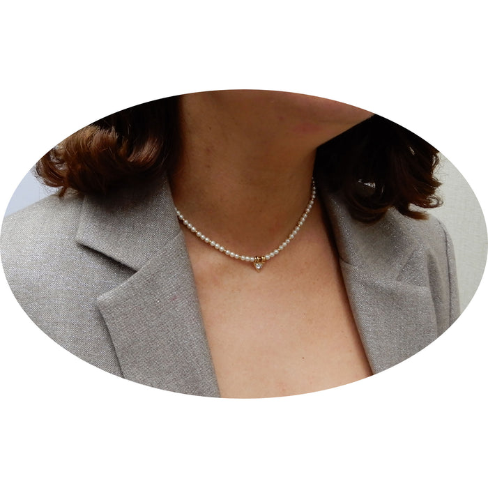 Collier, Parels, Diamant, 14K Goud