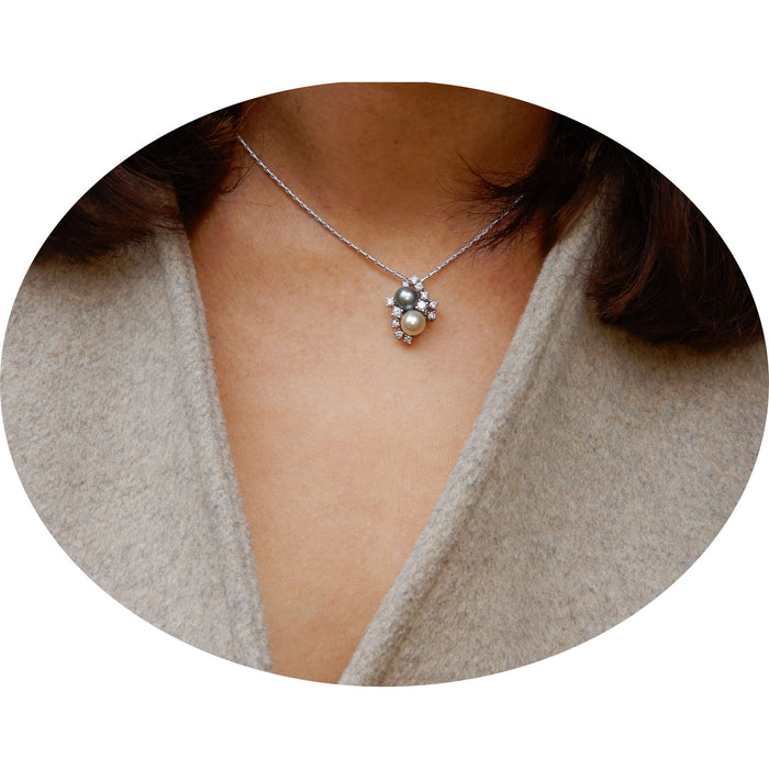 Hanger, Akoya-Parel, Diamant, 14K Witgoud