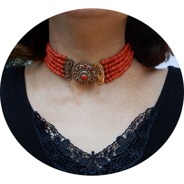 Choker, Bloedkoraal, 14K, Vintage