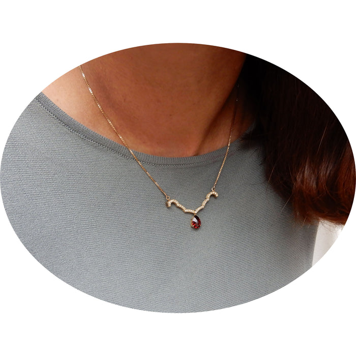 Hanger, Granaat, Diamant, Hart, 14K