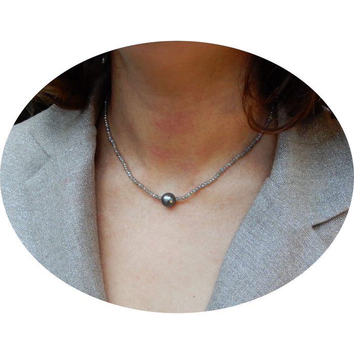 Collier, Tahiti Parel, Labradoriet, 14K