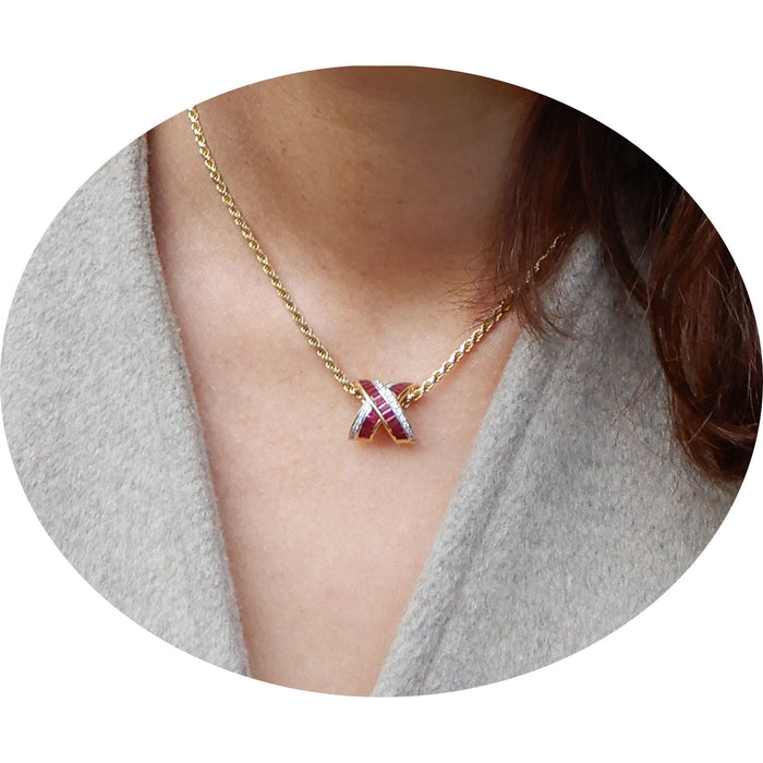 Hanger/Clip, Robijn, Diamant, 18K/14K