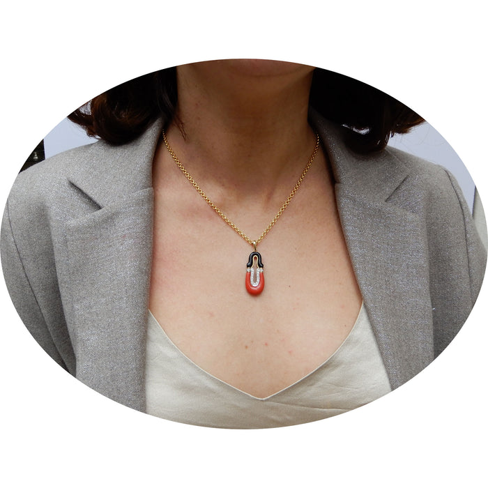 Hanger, Koraal, Onyx, Diamant, 14K