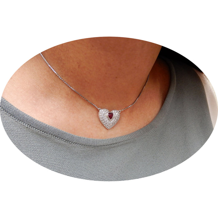 Collier, Robijn, Diamant, Hart, 18K