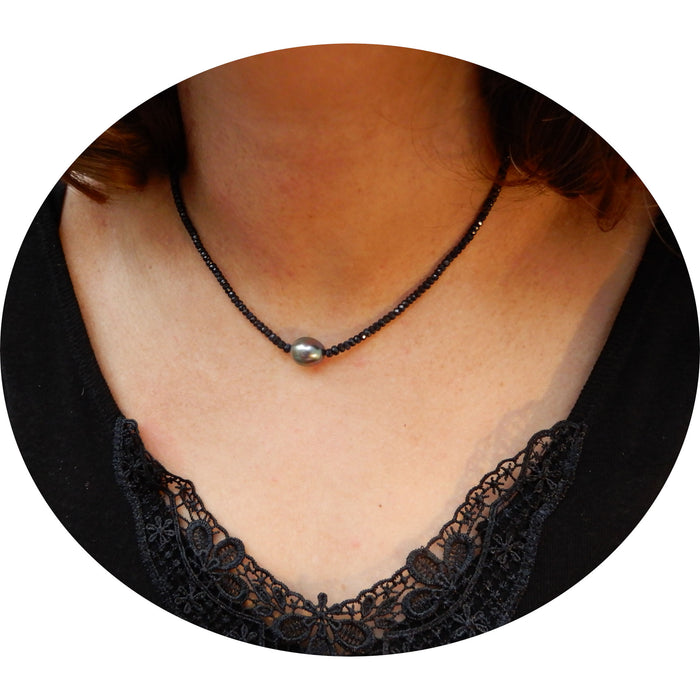Collier, Saffier, Tahiti Parel, 18K Goud