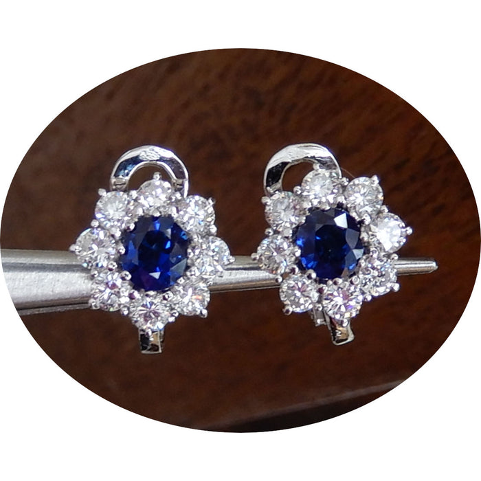 Oorknoppen, Saffier, Diamant, 18K Witgoud