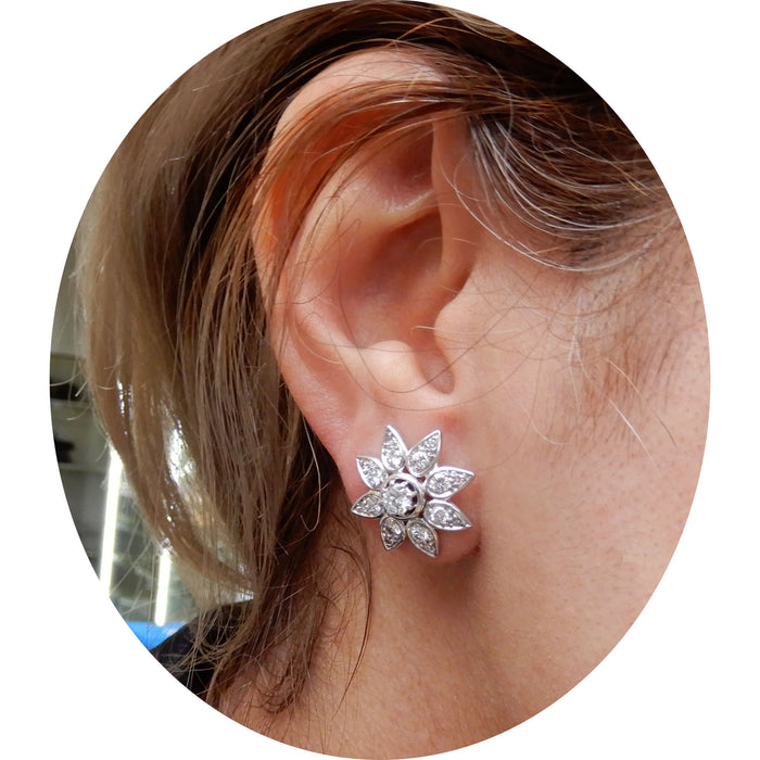 Oorstekers, Bloem, Diamant, 18K Witgoud