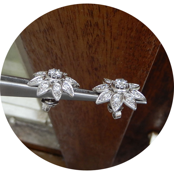 Oorstekers, Bloem, Diamant, 18K Witgoud