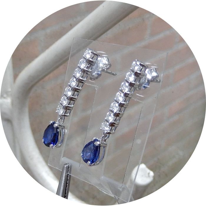Oorhangers, Saffier, Diamant Rij, 18K