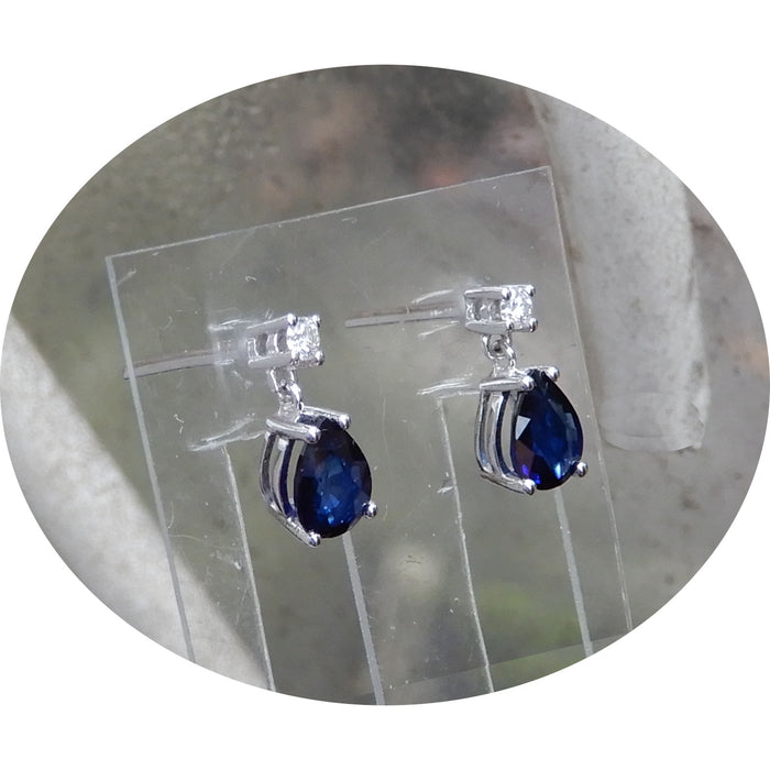 Oorhangers, Saffier, Diamant, 14K