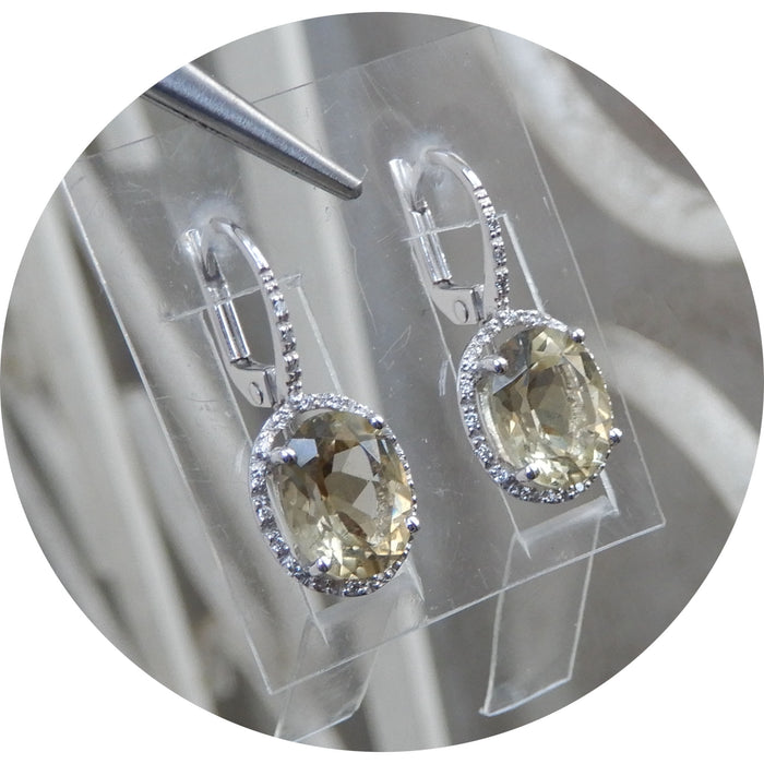 Oorhangers, Prasioliet, Diamant, 18K