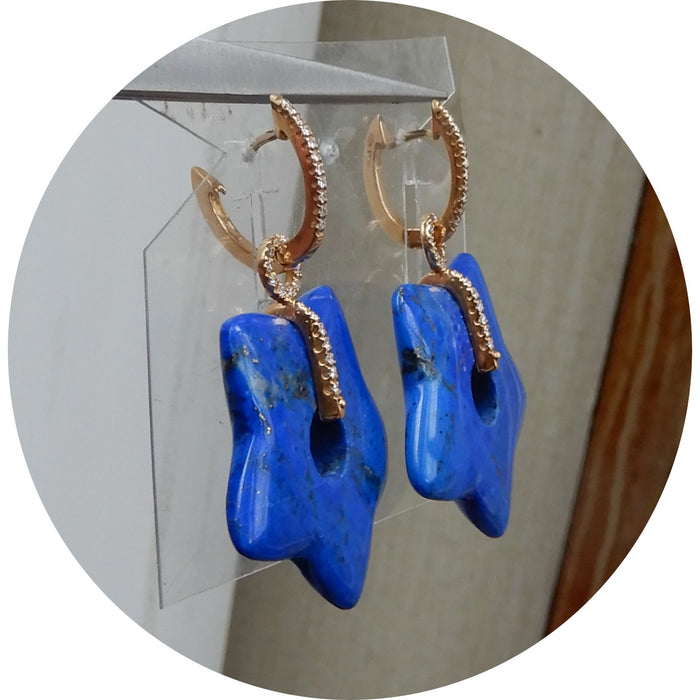 Oorhangers, Lapis Lazuli, Diamant, 18K